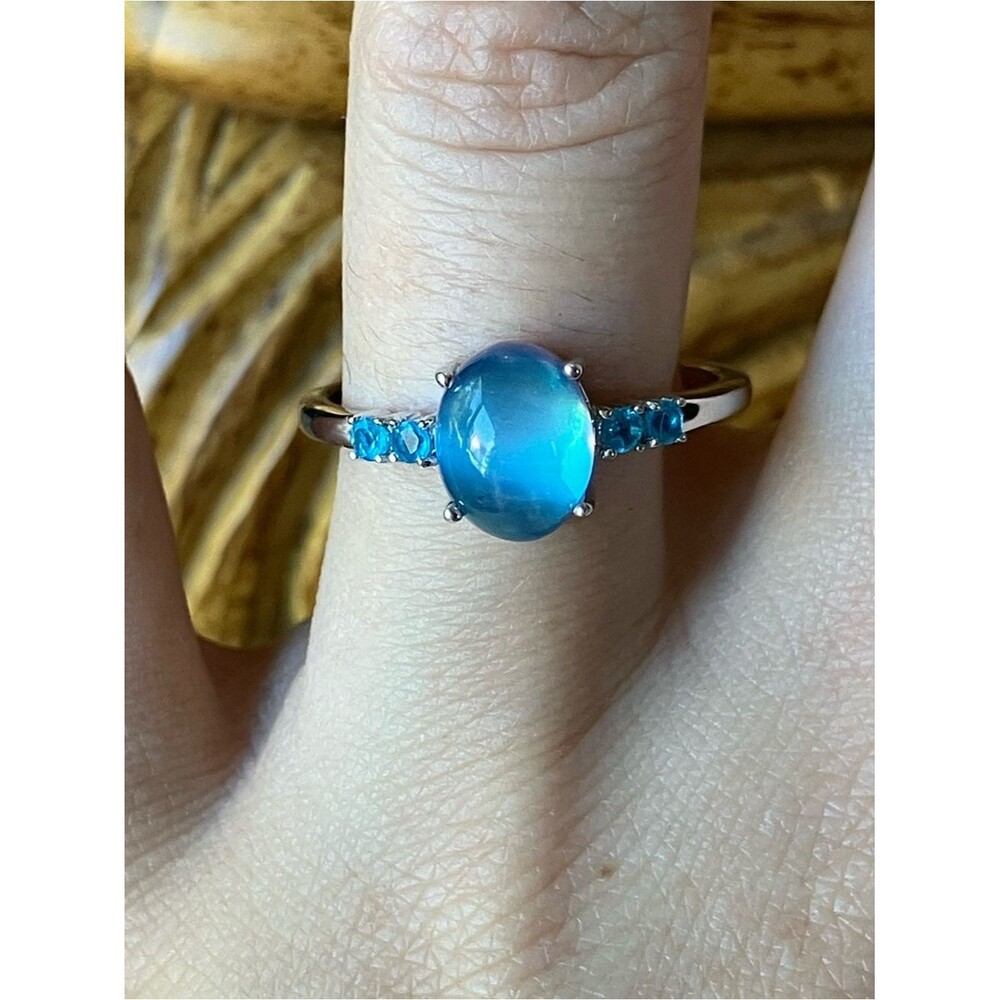 Aurora Moonstone Blue Apatite Ring Size 9